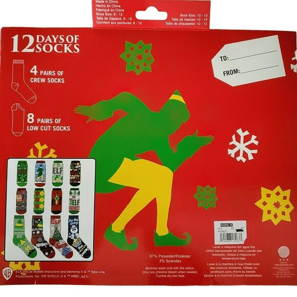 New Buddy Elf Christmas 12 Days Of Socks Calendar Holiday Movie Gag Novelty Gift - Picture 4 of 7